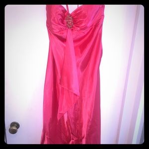 Formal Satin Coral Dress w/ Brass Pin
